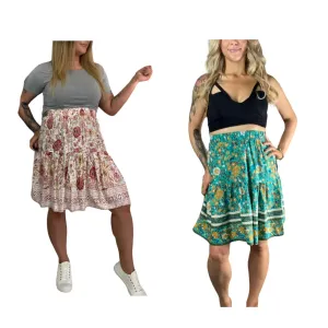 💙 CHARLIE Floral Boho Skirt Flair Skirts 2 colours- turquoise & Peachy boho