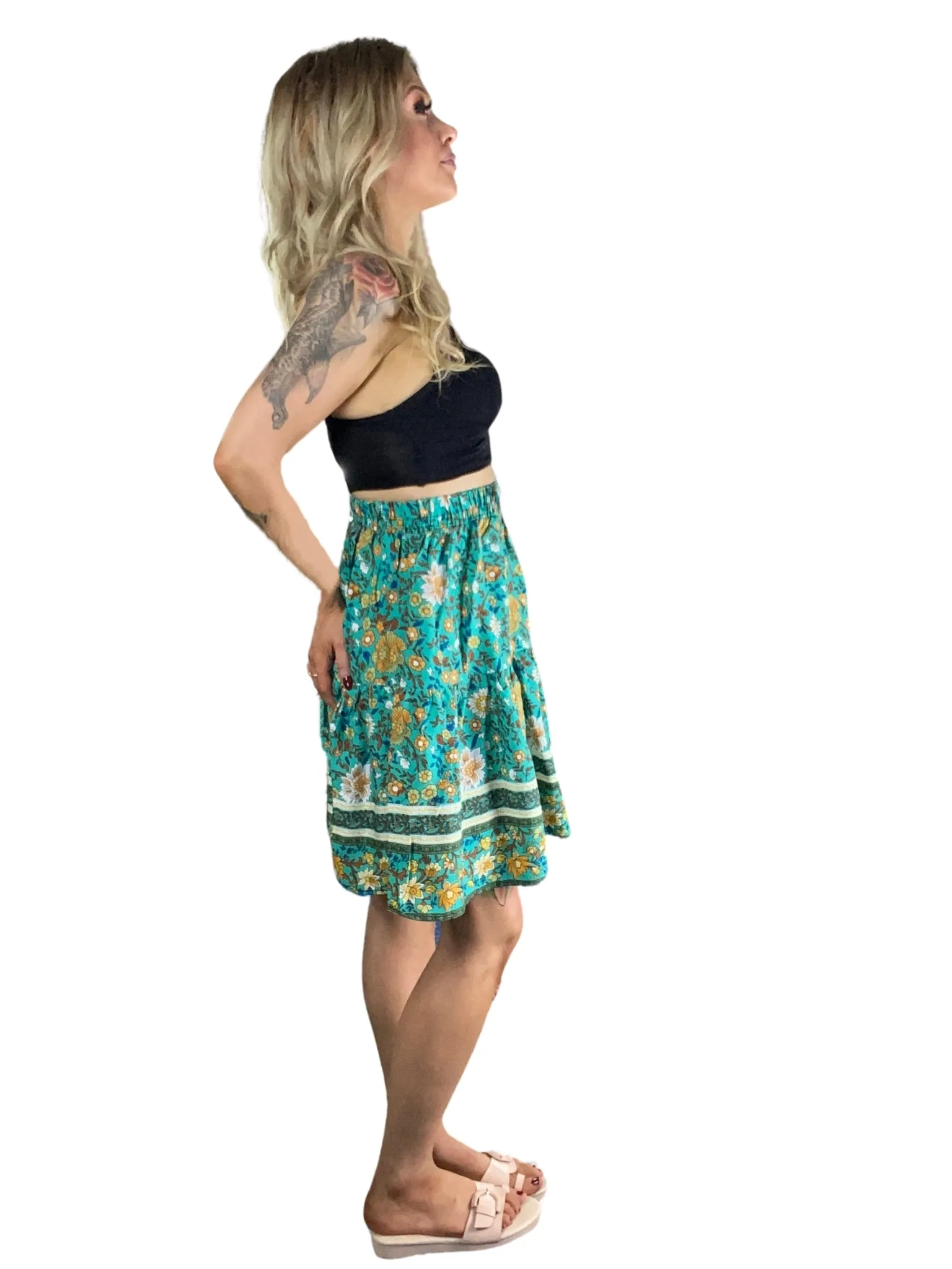 💙 CHARLIE Floral Boho Skirt Flair Skirts 2 colours- turquoise & Peachy boho