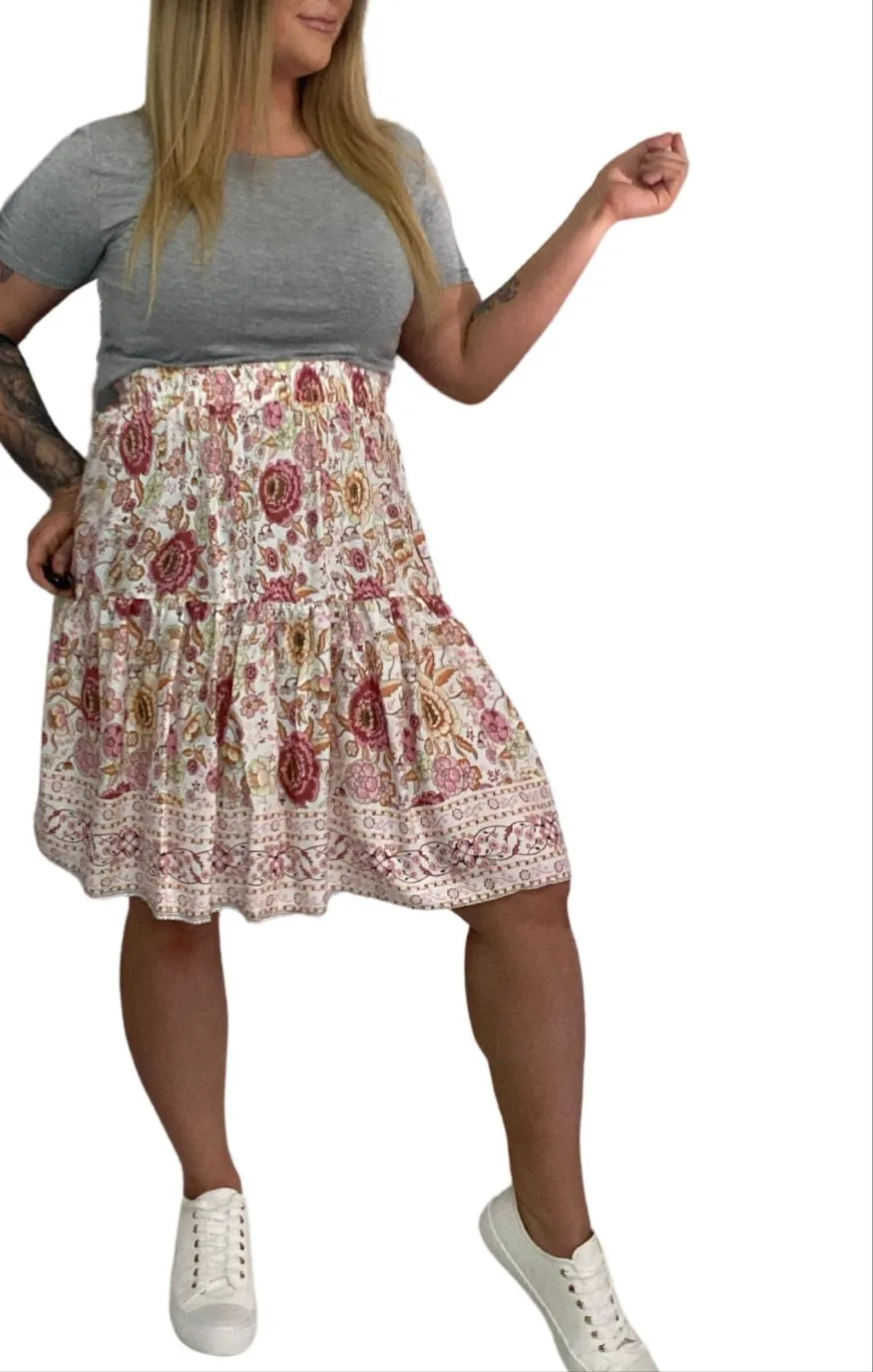 💙 CHARLIE Floral Boho Skirt Flair Skirts 2 colours- turquoise & Peachy boho