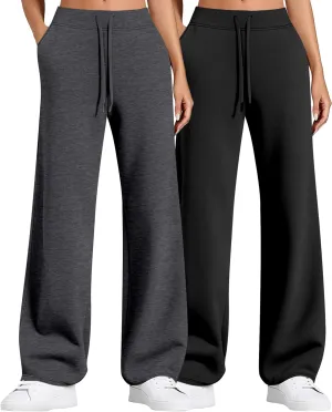2 Pack Women Sweatpants Drawstring Waist Loose Yoga Baggy Joggers Casual Wide Leg Pants with Pockets