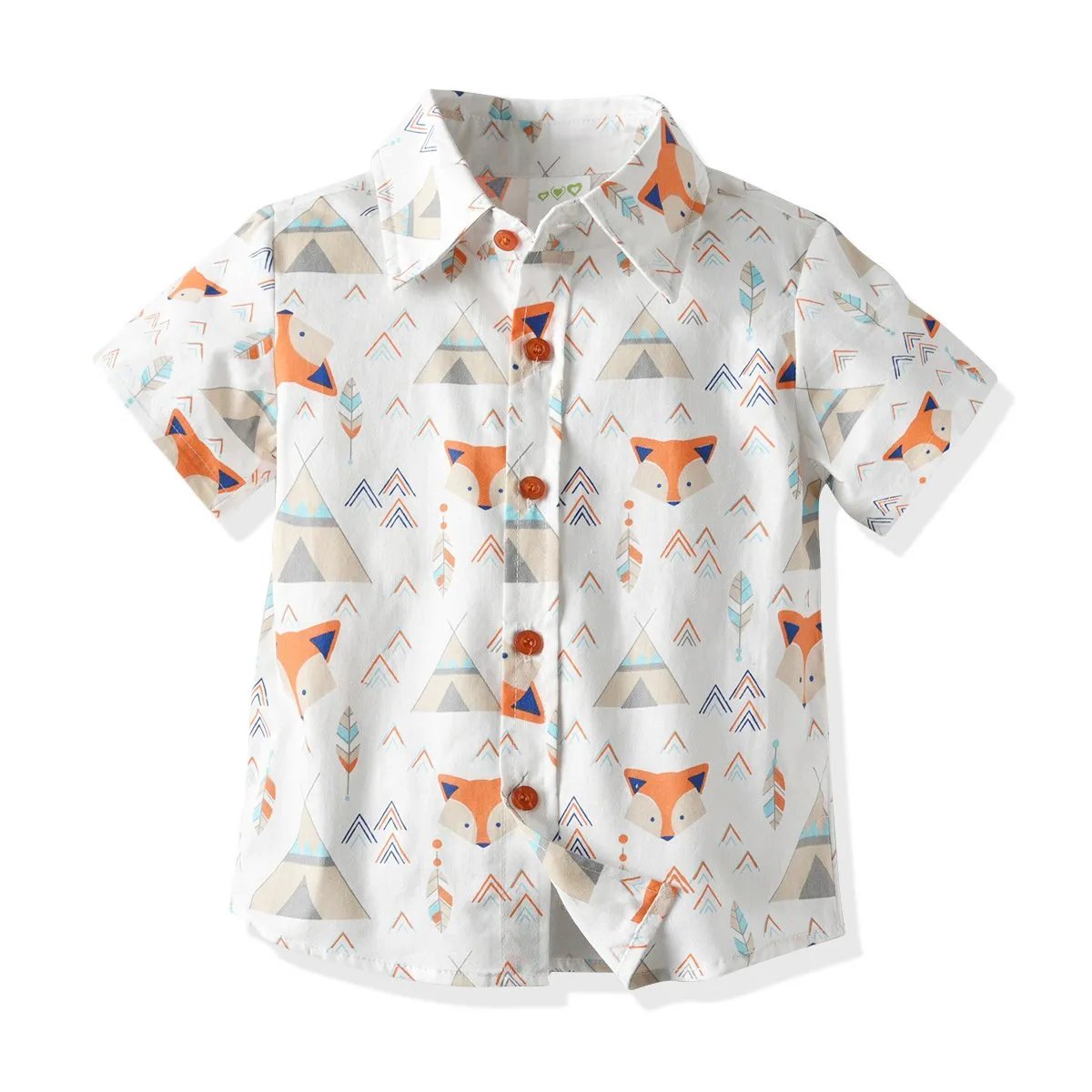 2 Piece Toddler Boy Bow Tie Fox Print  Shirt And Stripe Suspender Shorts Set Wholesale 99441339