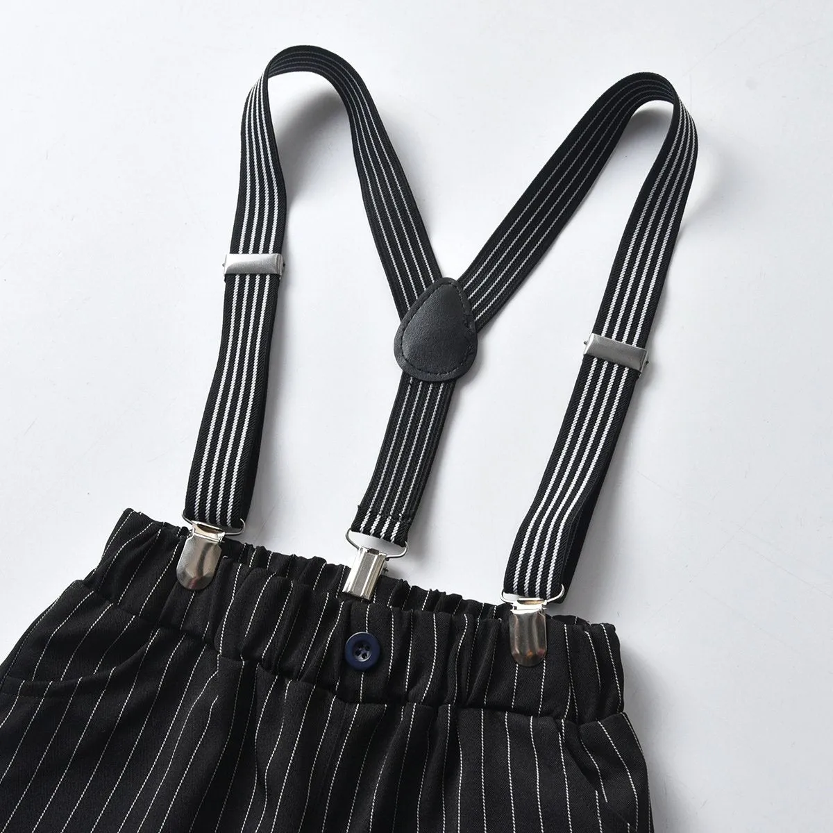 2 Piece Toddler Boy Bow Tie Fox Print  Shirt And Stripe Suspender Shorts Set Wholesale 99441339
