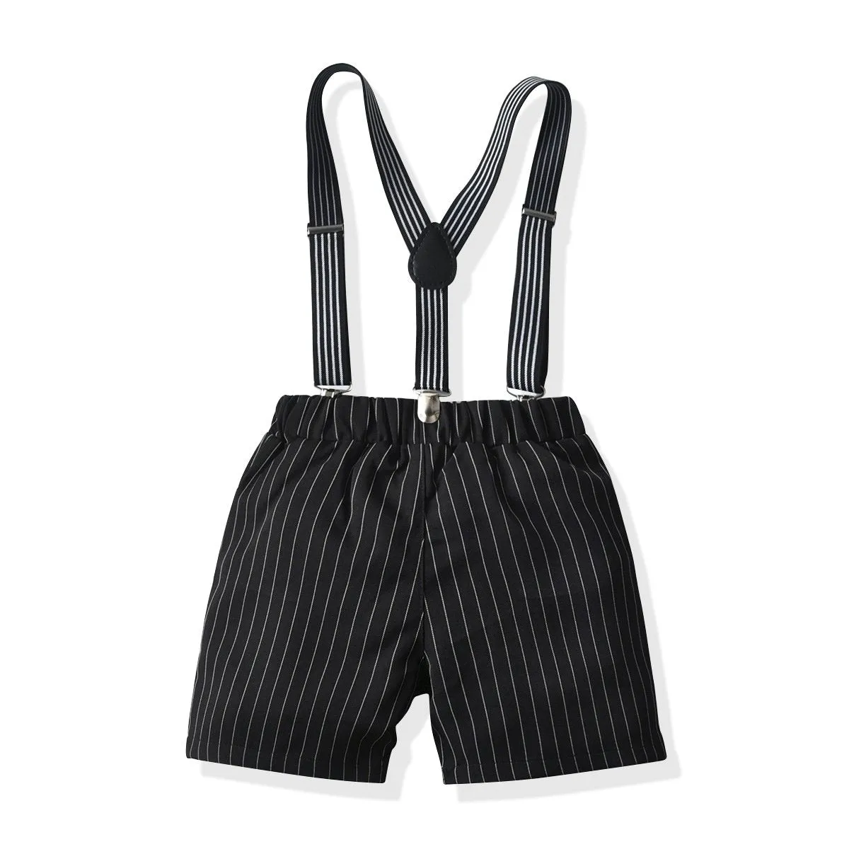 2 Piece Toddler Boy Bow Tie Fox Print  Shirt And Stripe Suspender Shorts Set Wholesale 99441339