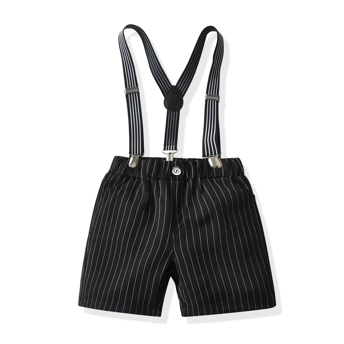 2 Piece Toddler Boy Bow Tie Fox Print  Shirt And Stripe Suspender Shorts Set Wholesale 99441339