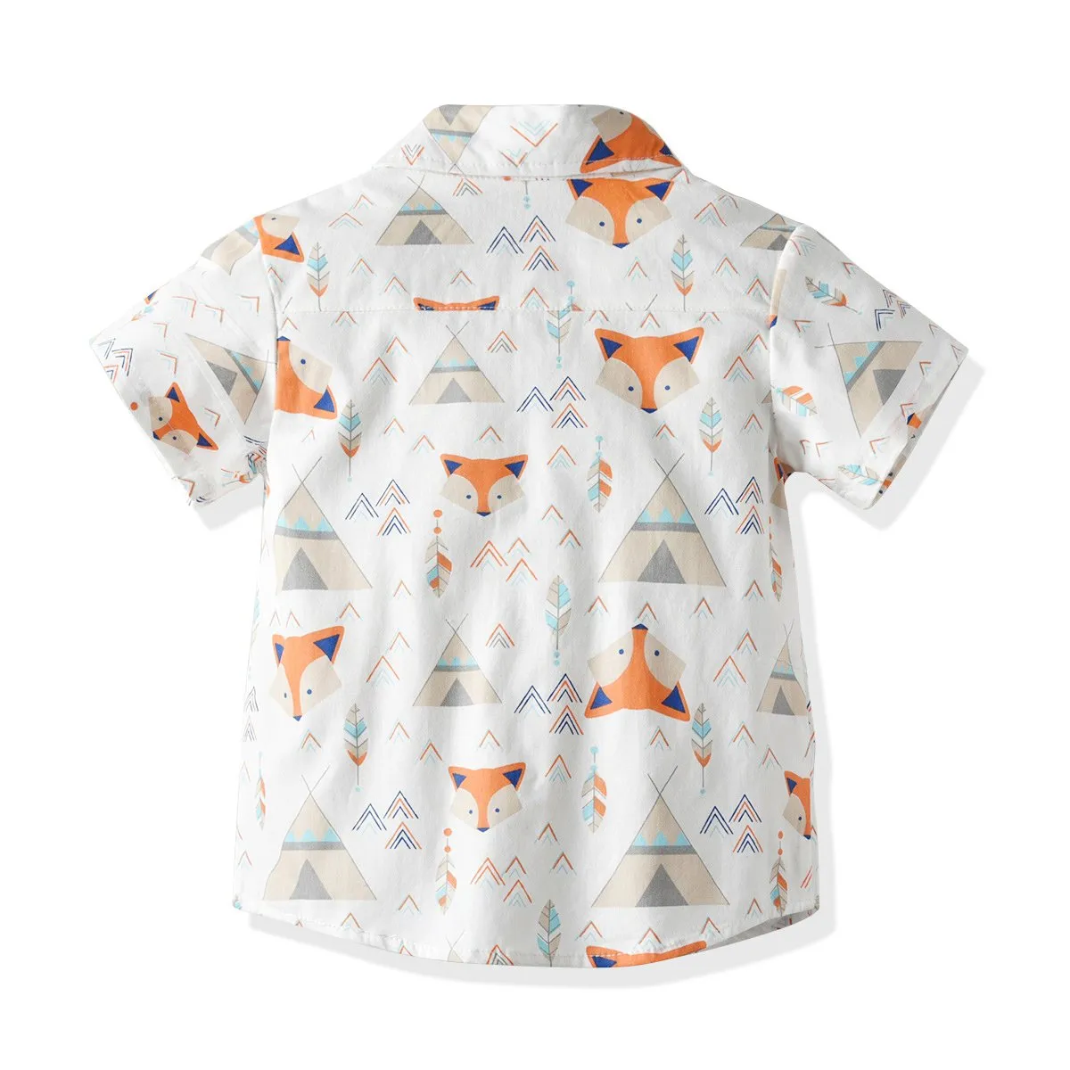 2 Piece Toddler Boy Bow Tie Fox Print  Shirt And Stripe Suspender Shorts Set Wholesale 99441339