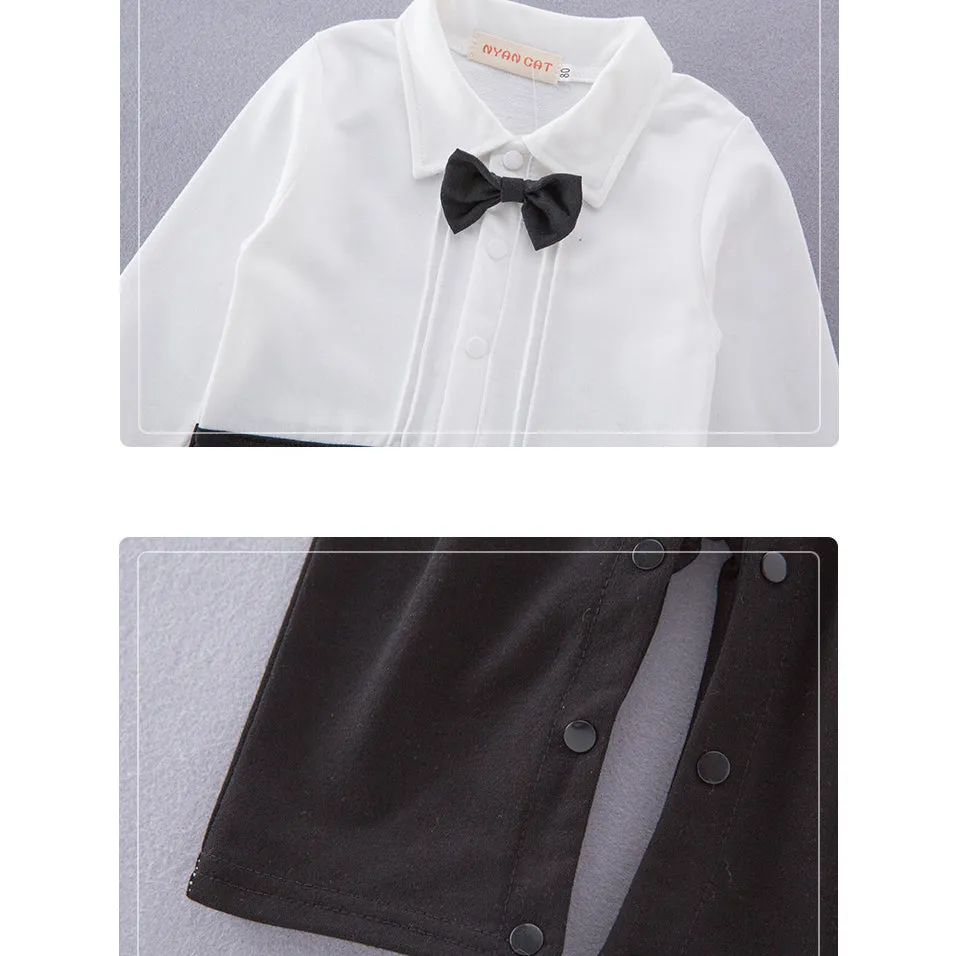 2 Pieces Set Baby Boys Dressy Solid Color Bow Jumpsuits And Blazers Suits Wholesale 22061617