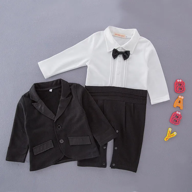 2 Pieces Set Baby Boys Dressy Solid Color Bow Jumpsuits And Blazers Suits Wholesale 22061617