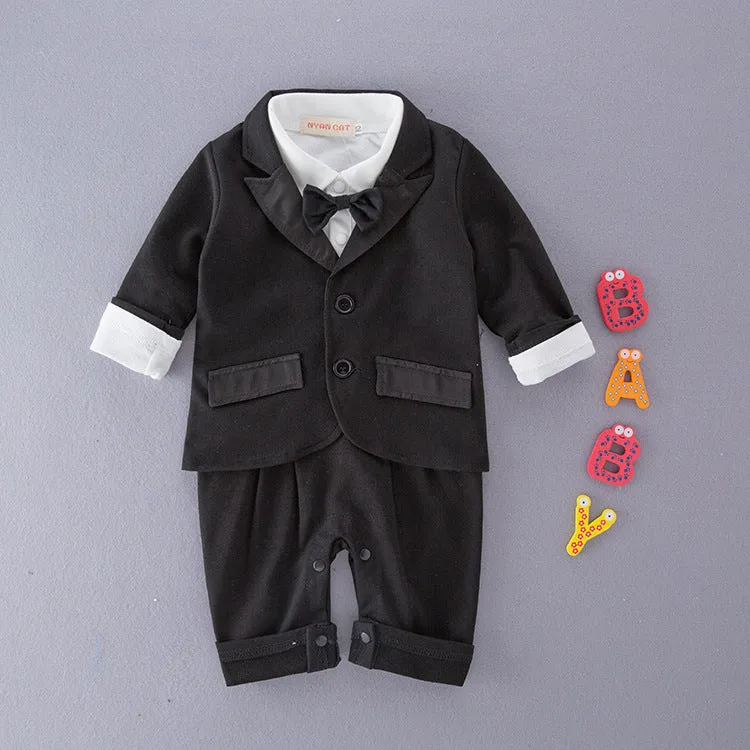 2 Pieces Set Baby Boys Dressy Solid Color Bow Jumpsuits And Blazers Suits Wholesale 22061617