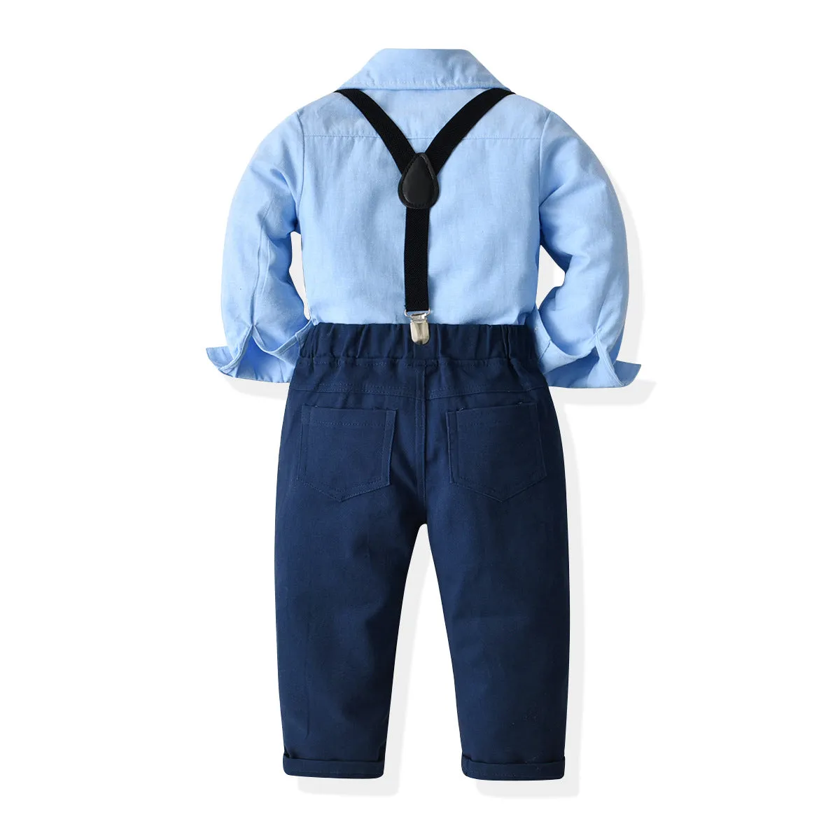 2 Pieces Set Baby Kid Boys Birthday Party Bow Shirts And Solid Color Jumpsuits Wholesale 211109208