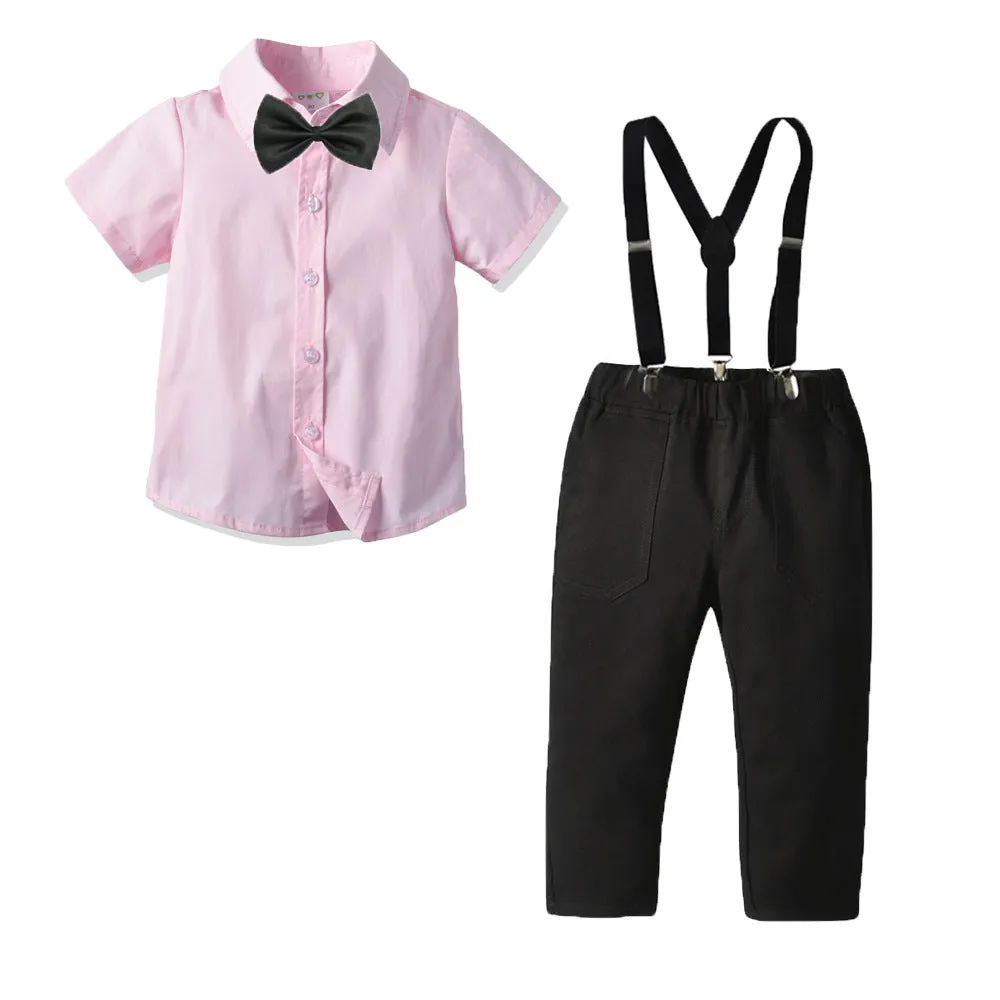 2 Pieces Set Baby Kid Boys Birthday Party Bow Shirts And Solid Color Jumpsuits Wholesale 211109503