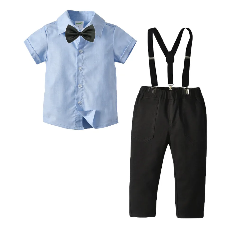 2 Pieces Set Baby Kid Boys Birthday Party Bow Shirts And Solid Color Jumpsuits Wholesale 211109503