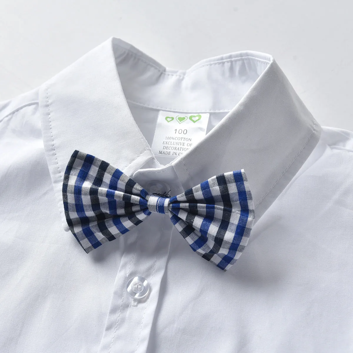2 Pieces Set Baby Kid Boys Birthday Party Bow Shirts And Solid Color Rompers Wholesale 211109225