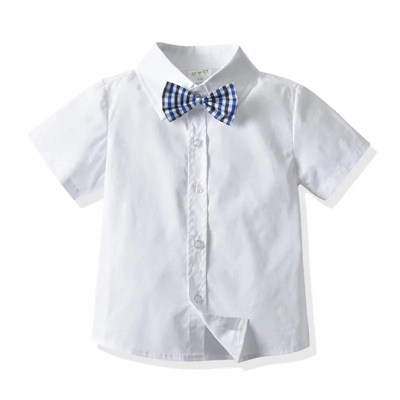2 Pieces Set Baby Kid Boys Birthday Party Bow Shirts And Solid Color Rompers Wholesale 211109225