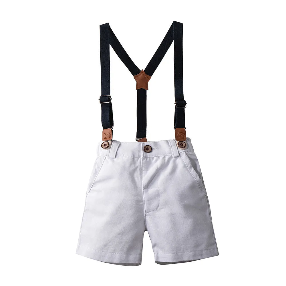 2 Pieces Set Baby Kid Boys Birthday Party Cartoon Bow Print Shirts And Color-blocking Rompers Wholesale 230308213