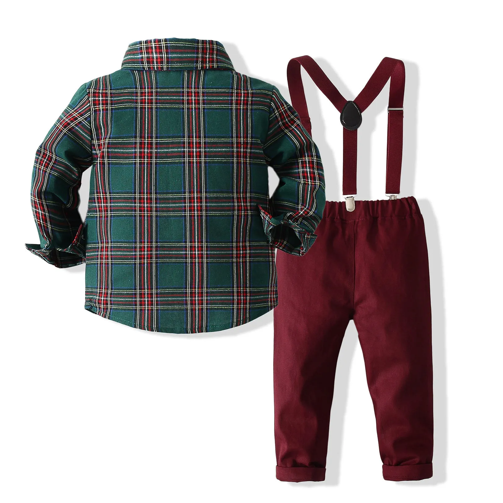 2 Pieces Set Baby Kid Boys Birthday Party Checked Bow Shirts And Solid Color Jumpsuits Wholesale 221214369