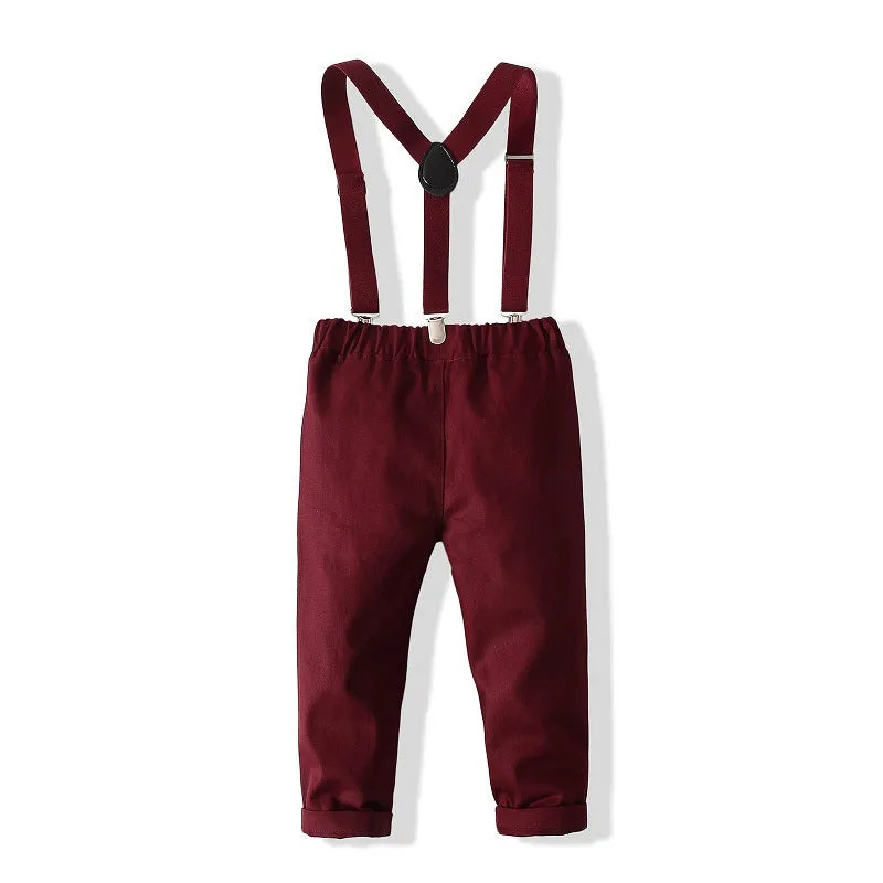 2 Pieces Set Baby Kid Boys Birthday Party Checked Bow Shirts And Solid Color Jumpsuits Wholesale 221216196