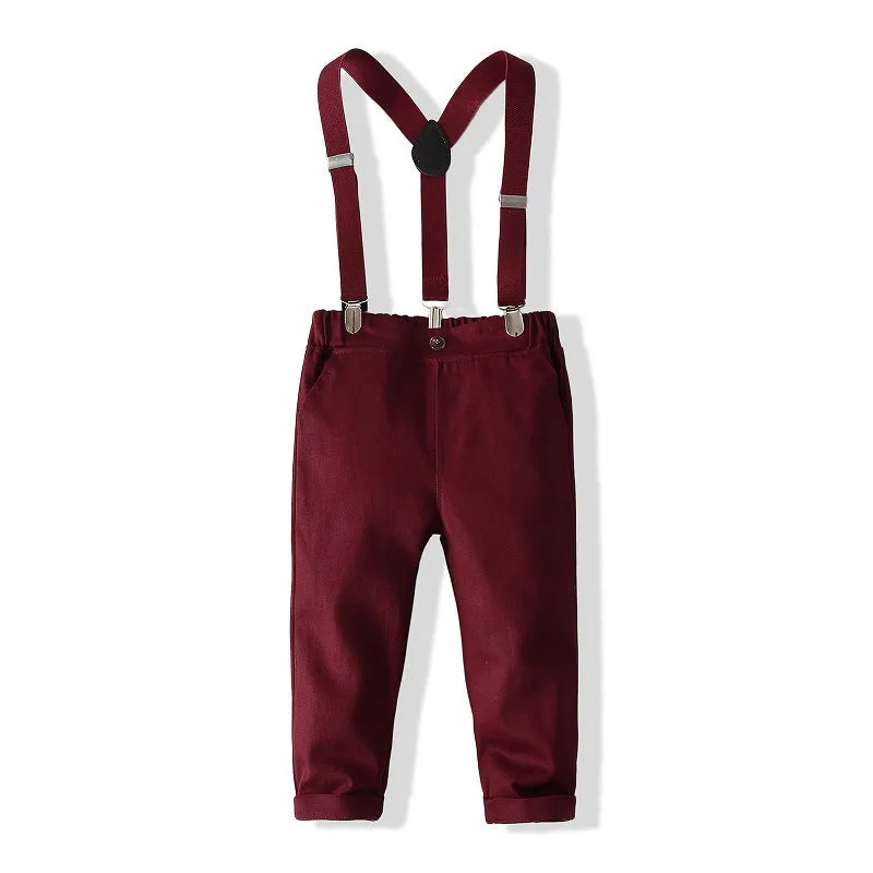 2 Pieces Set Baby Kid Boys Birthday Party Checked Bow Shirts And Solid Color Jumpsuits Wholesale 221216196