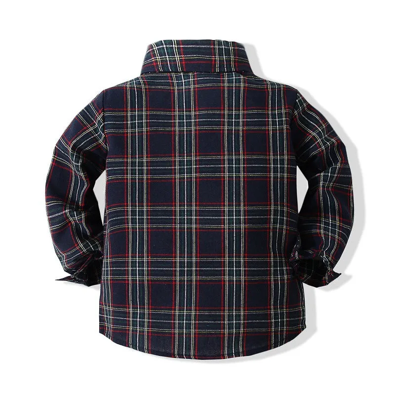 2 Pieces Set Baby Kid Boys Birthday Party Checked Bow Shirts And Solid Color Jumpsuits Wholesale 221216196