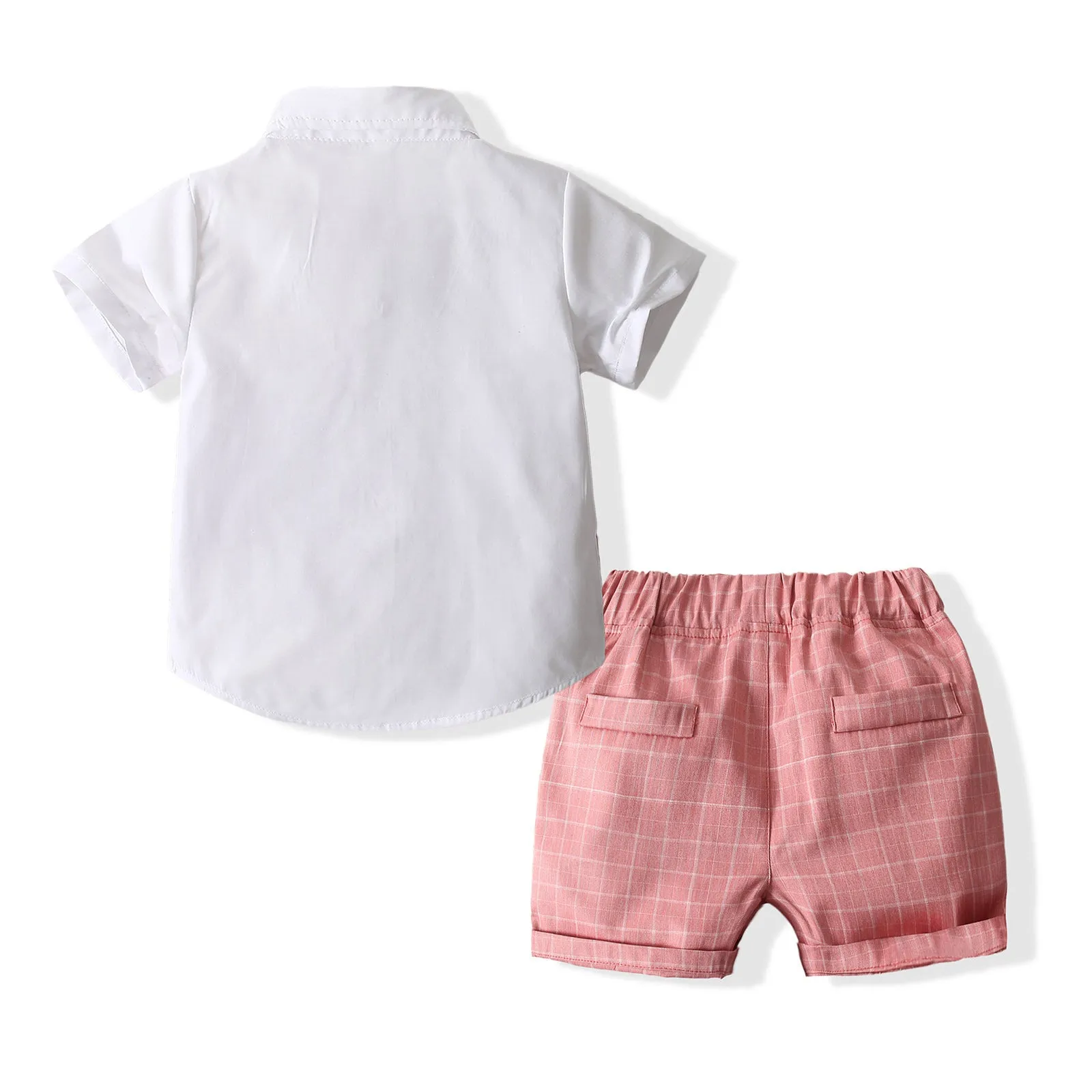 2 Pieces Set Baby Kid Boys Dressy Color-blocking Bow Shirts And Solid Color Shorts Wholesale 220425286