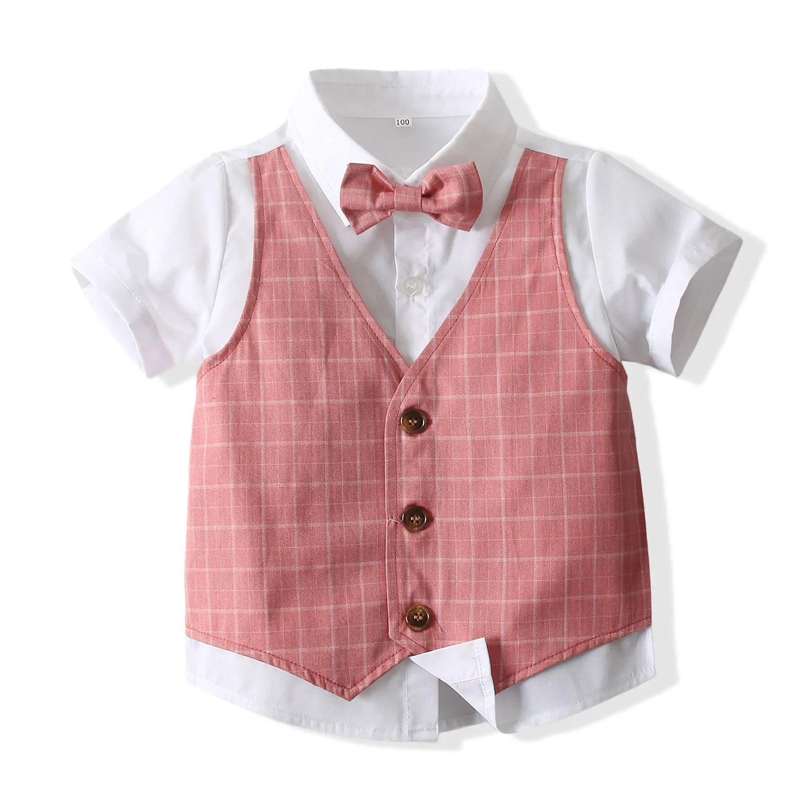 2 Pieces Set Baby Kid Boys Dressy Color-blocking Bow Shirts And Solid Color Shorts Wholesale 220425286