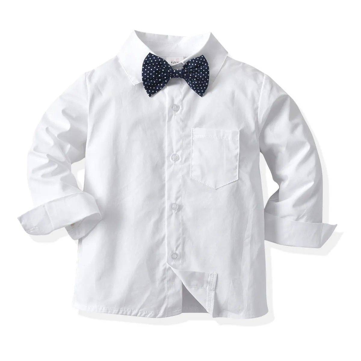 2 Pieces Set Baby Kid Boys Dressy Solid Color Bow Shirts And Checked Jumpsuits Wholesale 22053143