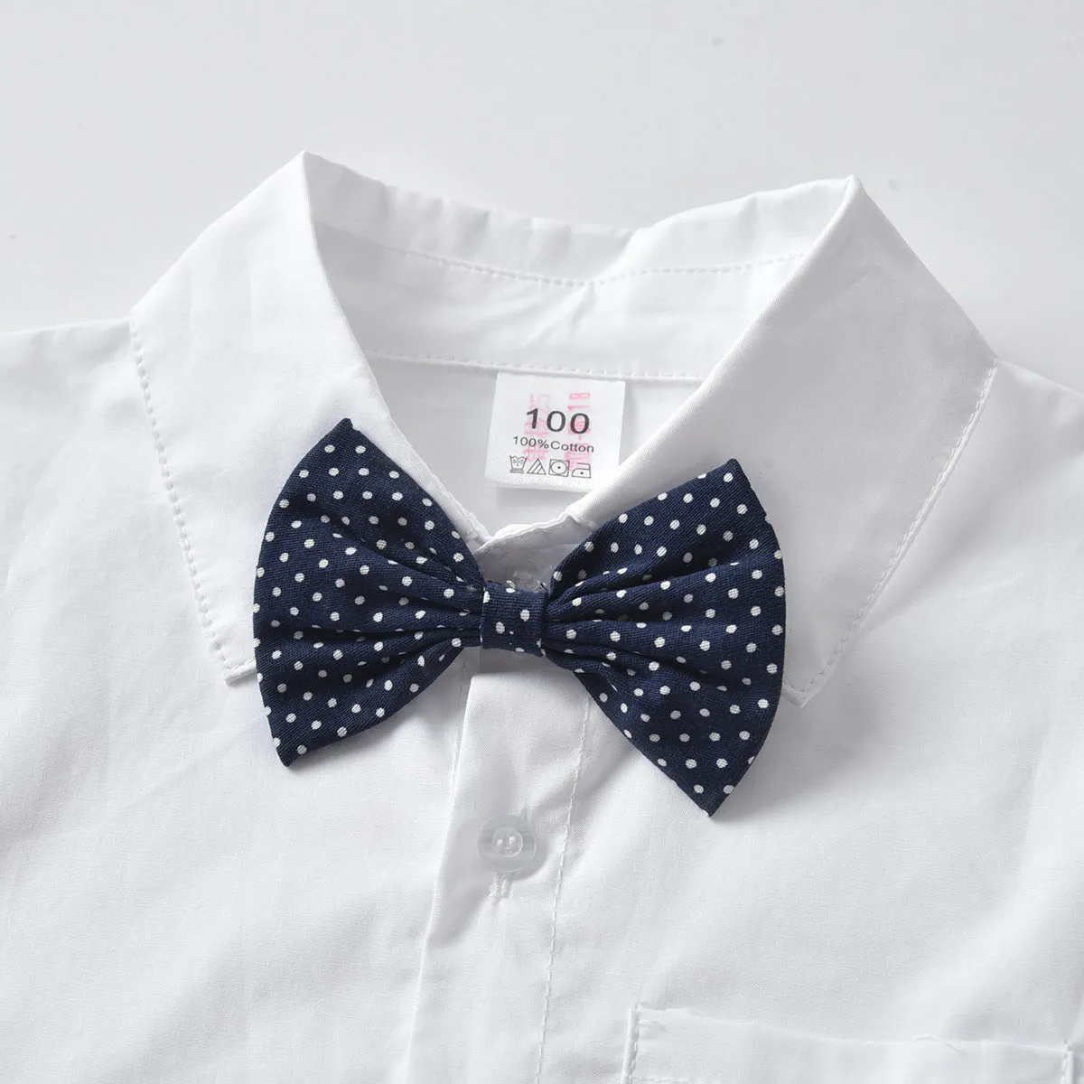 2 Pieces Set Baby Kid Boys Dressy Solid Color Bow Shirts And Checked Jumpsuits Wholesale 22053143