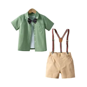 2 Pieces Set Baby Kid Boys Solid Color Bow Shirts And Shorts Wholesale 220531182