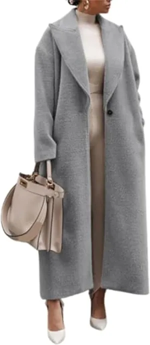 2024 Women's Fall Winter Lapel Single Breasted Blend Maxi Trench Coat Long Sleeve Open Front Overcoat Jacket