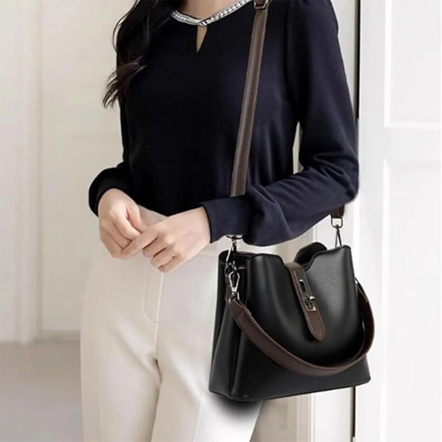 2025 Three Straps Bucket Bag for Women, Fashion Versatile Crossbody Bag, with Adjustable Wider Shoulder Strap