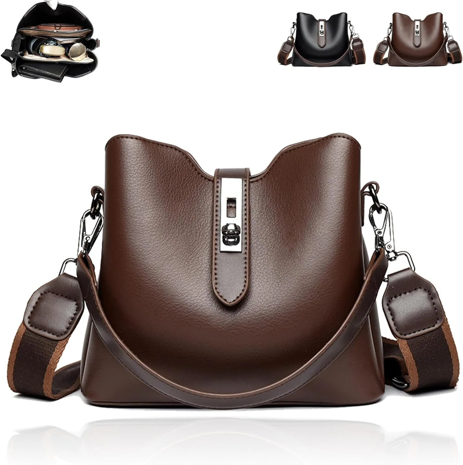 2025 Three Straps Bucket Bag for Women, Fashion Versatile Crossbody Bag, with Adjustable Wider Shoulder Strap