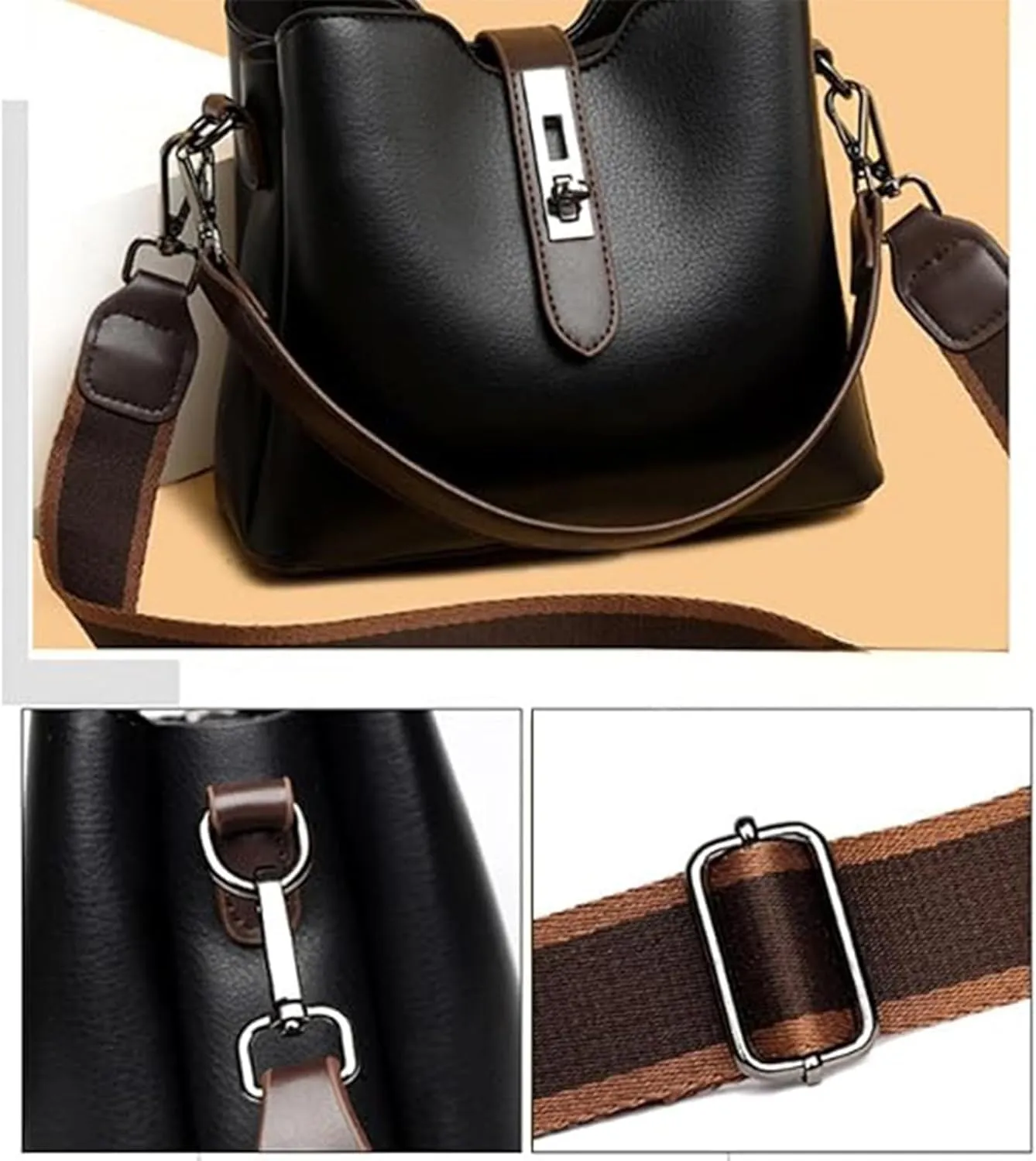 2025 Three Straps Bucket Bag for Women, Fashion Versatile Crossbody Bag, with Adjustable Wider Shoulder Strap