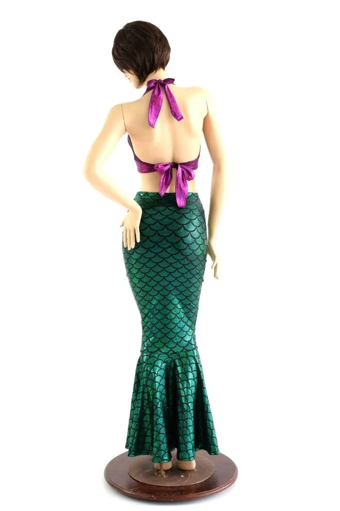 2PC Mermaid Skirt & Fuchsia Halter Set
