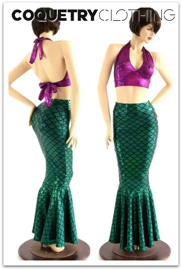 2PC Mermaid Skirt & Fuchsia Halter Set