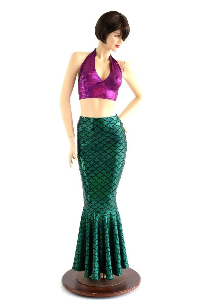 2PC Mermaid Skirt & Fuchsia Halter Set