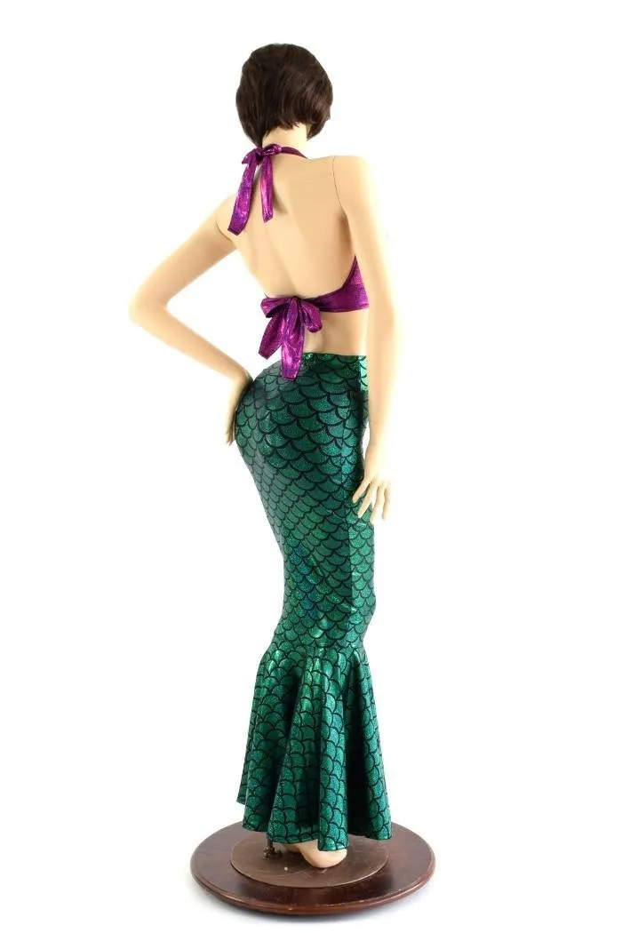 2PC Mermaid Skirt & Fuchsia Halter Set