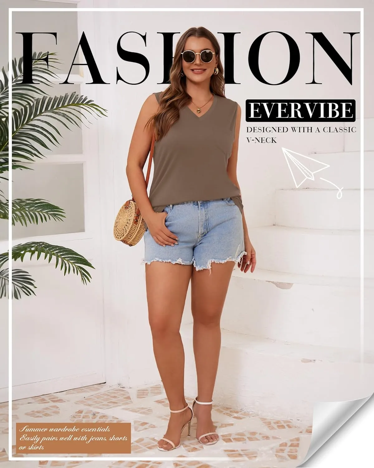 3 Pack Women's Plus Size Tank Tops Casual Summer Sleeveless V Neck Loose Fit Knit Tunic Basic T-Shirts with Pocket