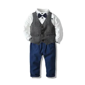 3 Pieces Set Baby Kid Boys Birthday Party Striped Bow Polo Shirts Solid Color Vests Waistcoats And Pants Wholesale 211109169