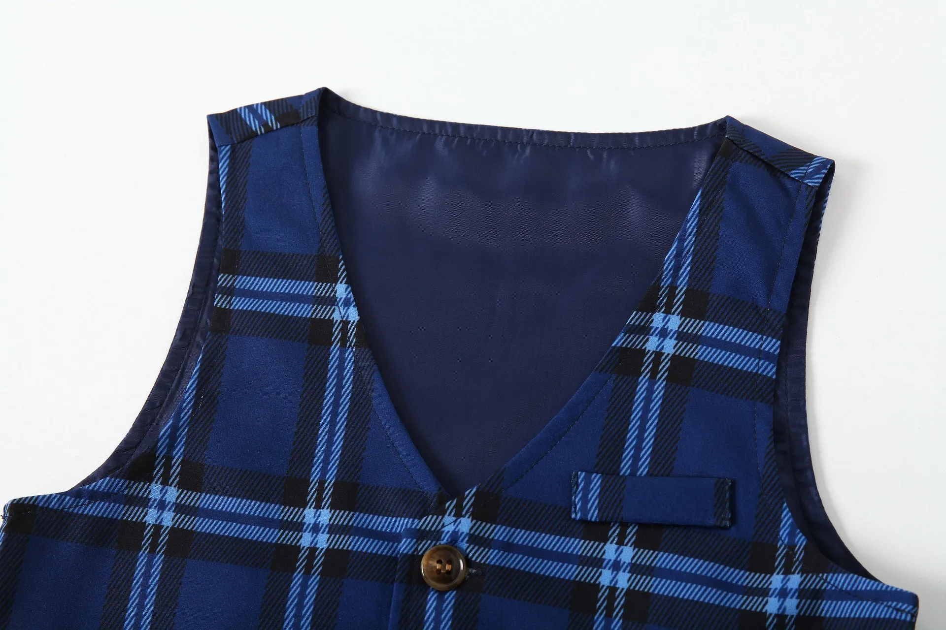 3 Pieces Set Baby Kid Boys Dressy Solid Color Shirts Checked And Vests Waistcoats And Pants Wholesale 220425321