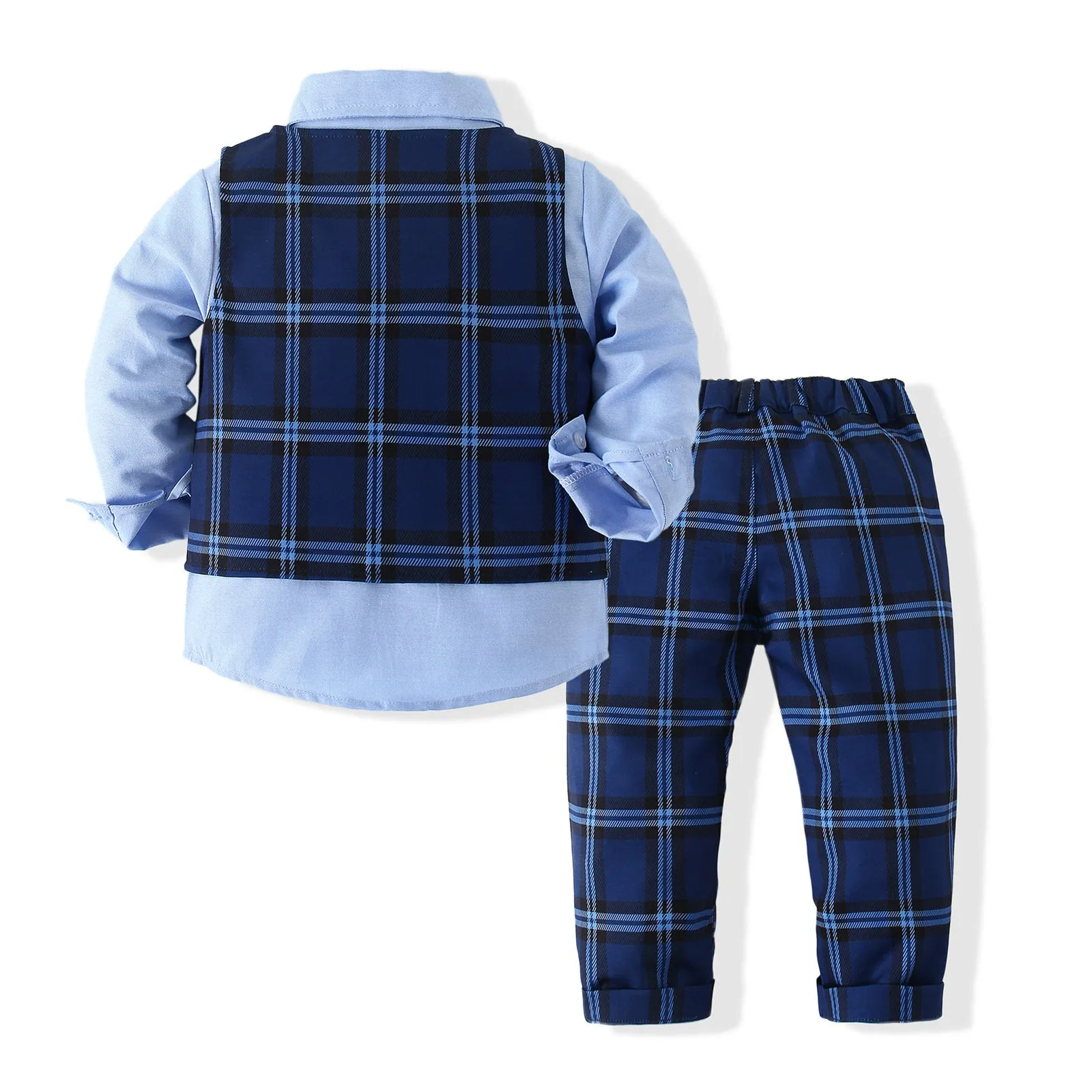 3 Pieces Set Baby Kid Boys Dressy Solid Color Shirts Checked And Vests Waistcoats And Pants Wholesale 220425321