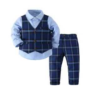 3 Pieces Set Baby Kid Boys Dressy Solid Color Shirts Checked And Vests Waistcoats And Pants Wholesale 220425321