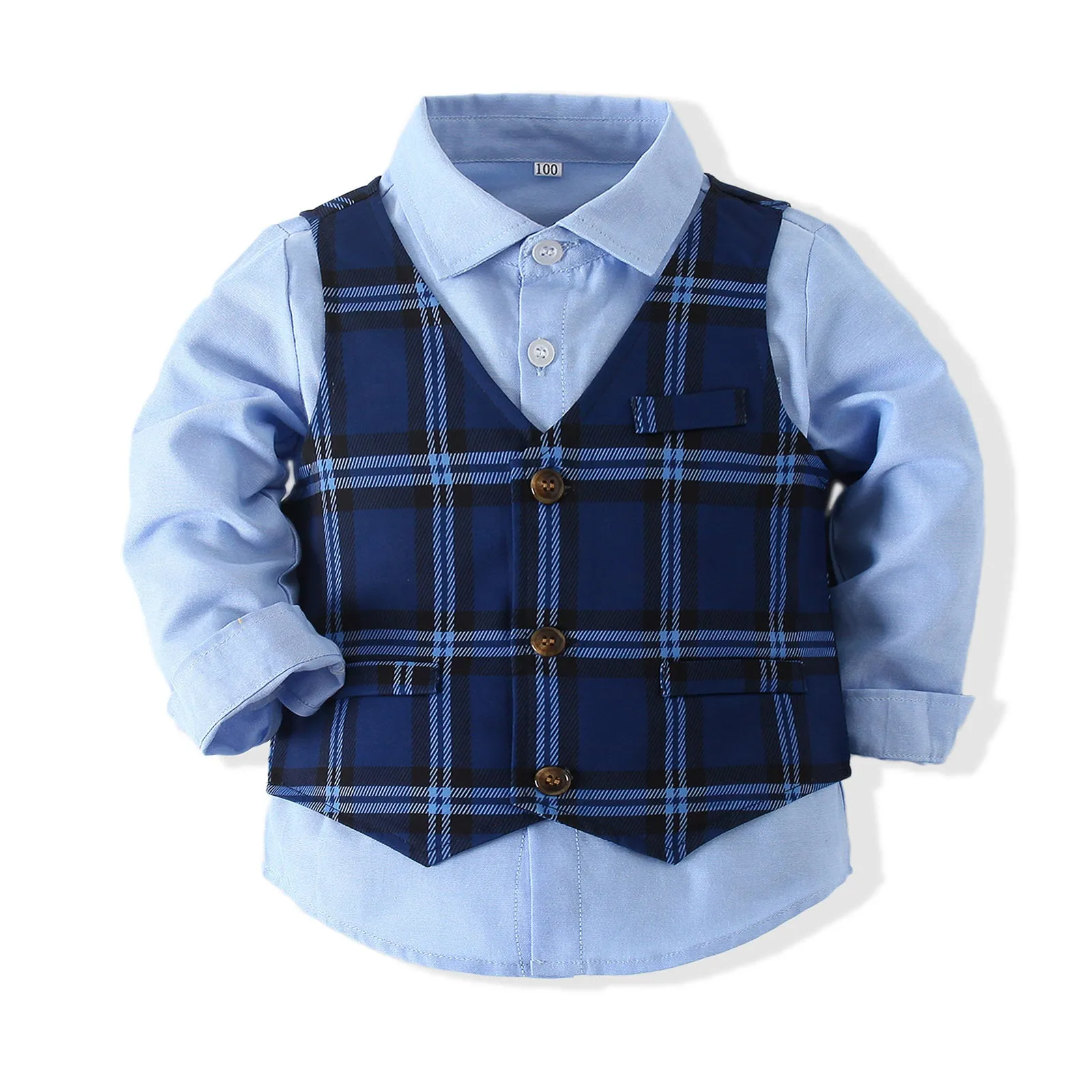 3 Pieces Set Baby Kid Boys Dressy Solid Color Shirts Checked And Vests Waistcoats And Pants Wholesale 220425321