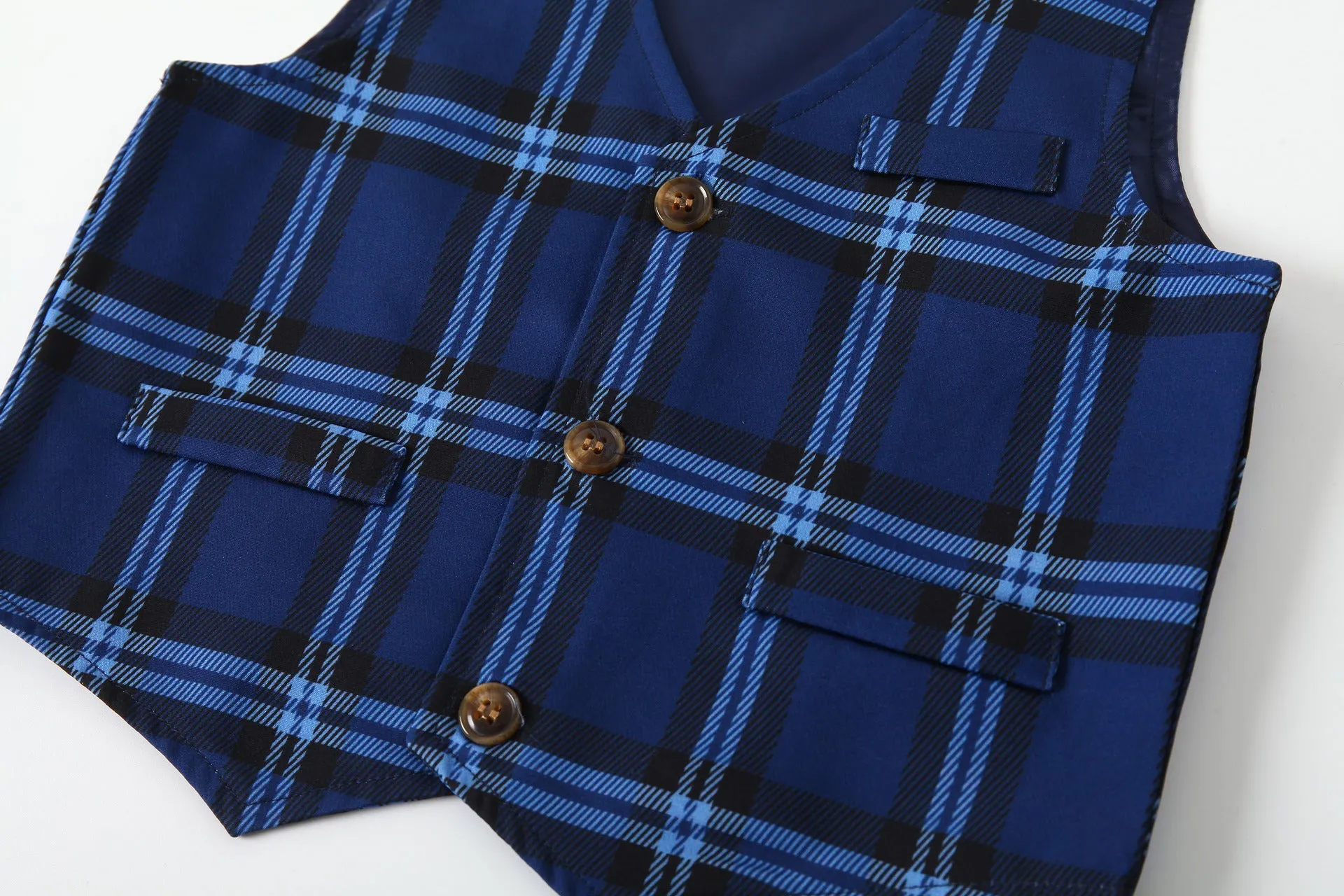 3 Pieces Set Baby Kid Boys Dressy Solid Color Shirts Checked And Vests Waistcoats And Pants Wholesale 220425321