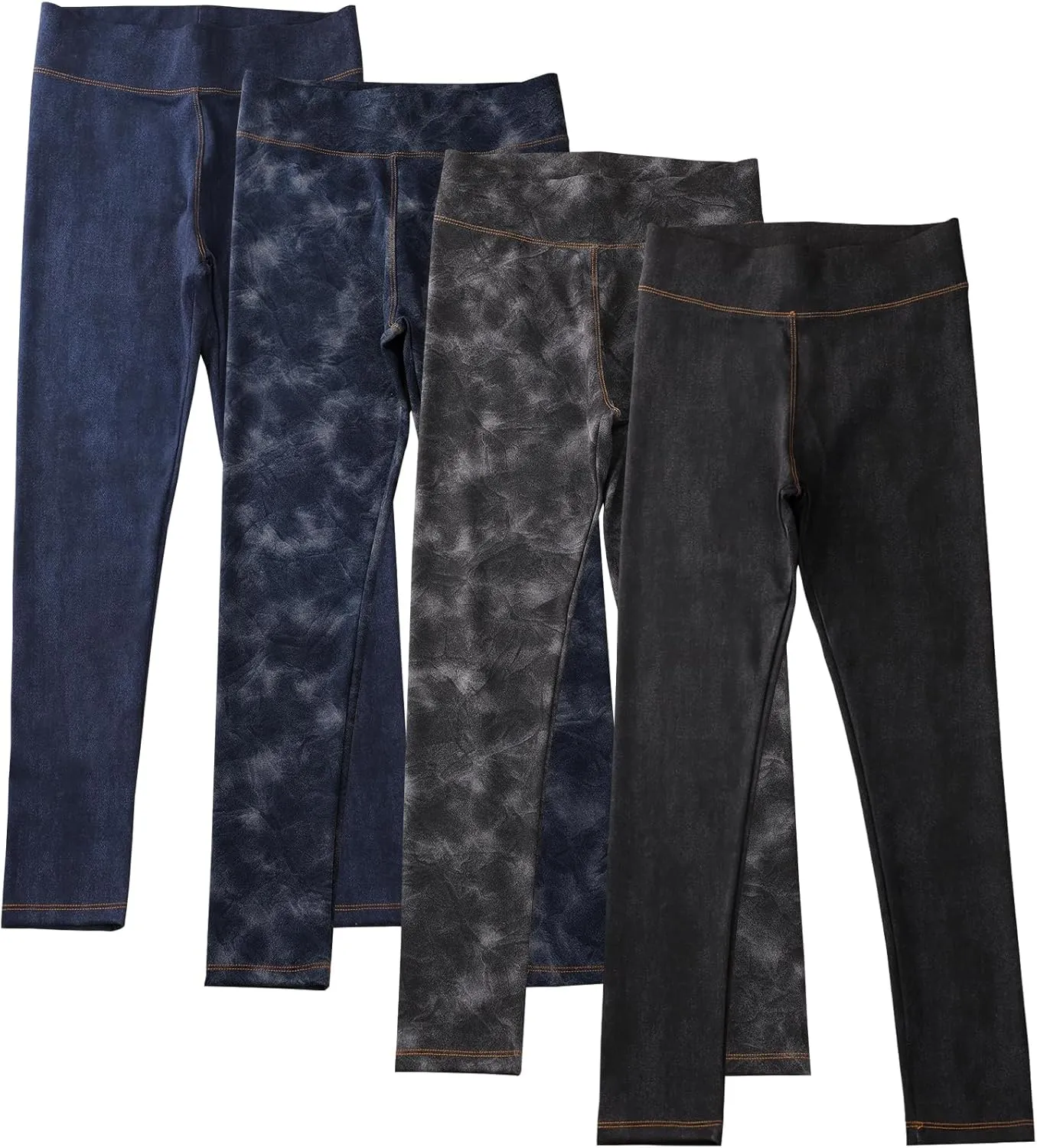 4 Pack Girls Jeggings Girls Imitation Denim Print Leggings Girl's Stretchy Pants Kids High Waist Slim Pants