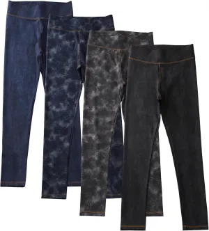4 Pack Girls Jeggings Girls Imitation Denim Print Leggings Girl's Stretchy Pants Kids High Waist Slim Pants
