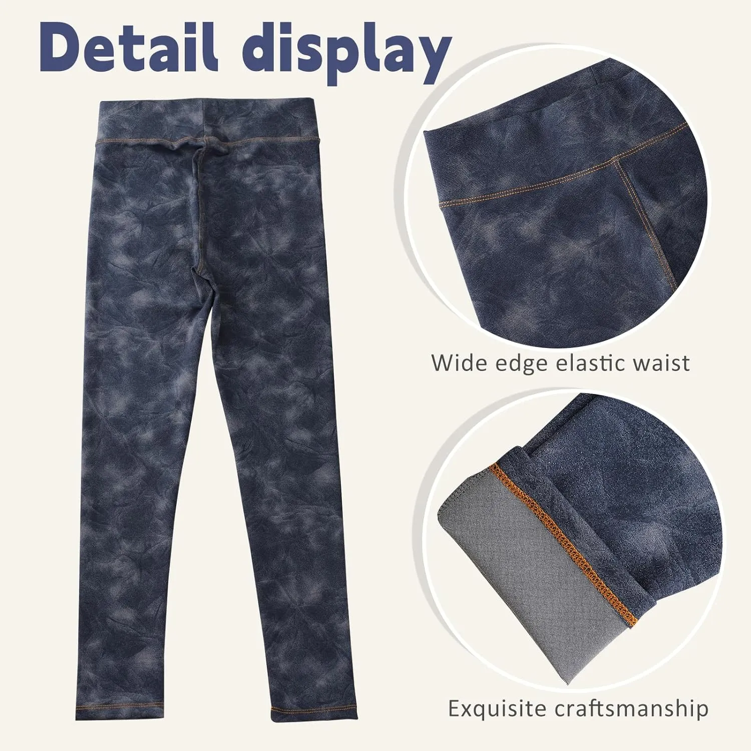 4 Pack Girls Jeggings Girls Imitation Denim Print Leggings Girl's Stretchy Pants Kids High Waist Slim Pants