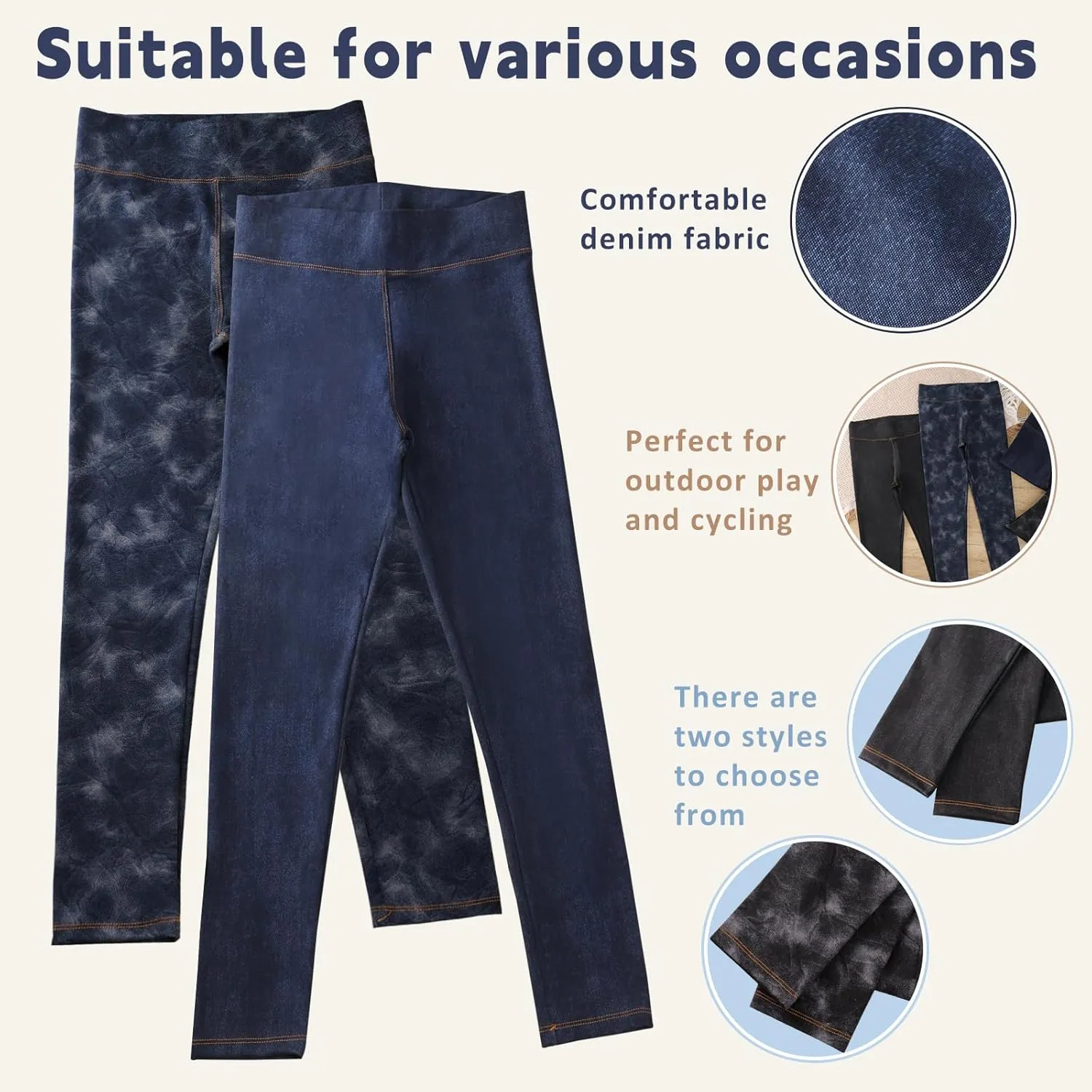 4 Pack Girls Jeggings Girls Imitation Denim Print Leggings Girl's Stretchy Pants Kids High Waist Slim Pants