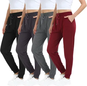 4 Pack Women's Lightweight Sweatpants with Pockets for Running Yoga Workout