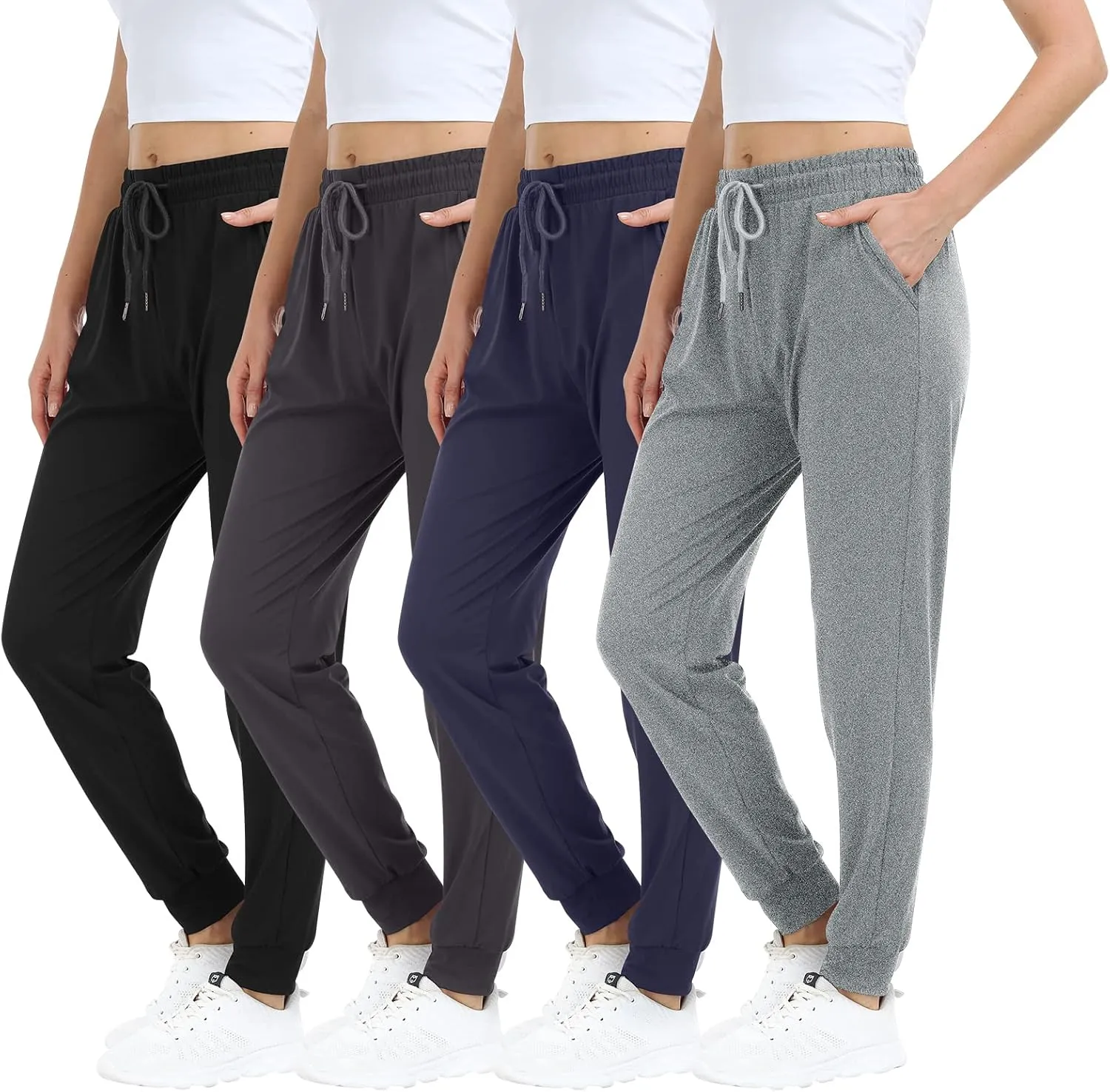 4 Pack Women's Lightweight Sweatpants with Pockets for Running Yoga Workout