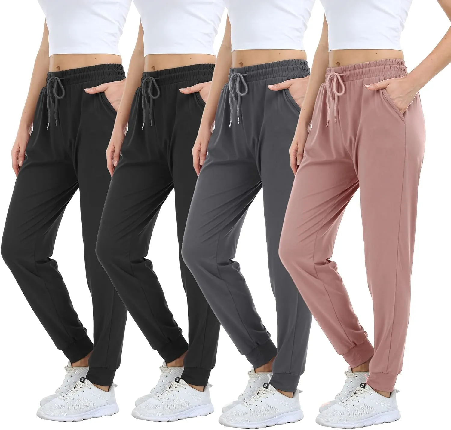 4 Pack Women's Lightweight Sweatpants with Pockets for Running Yoga Workout