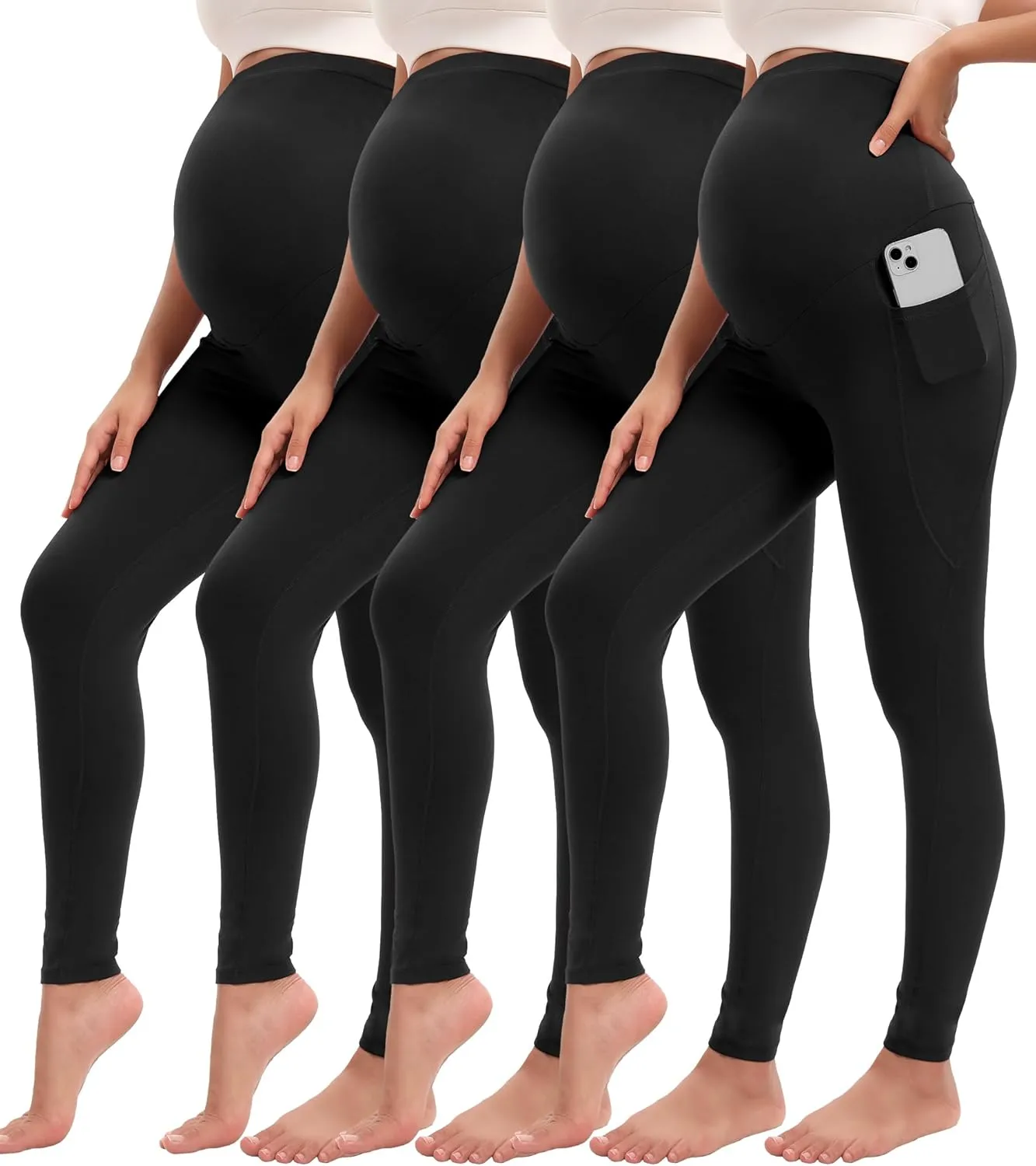 4 Pack Womens Maternity Leggings with Pockets Over the Belly Pregnancy Workout Yoga Pants Activewear